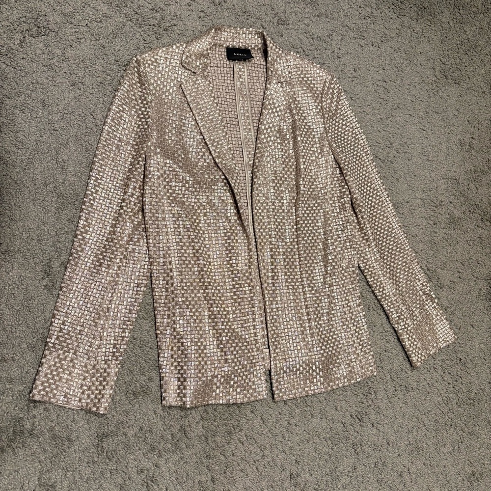 Akris New Silk Blend Notch Collar Gold Blazer Jacket Size US 6
